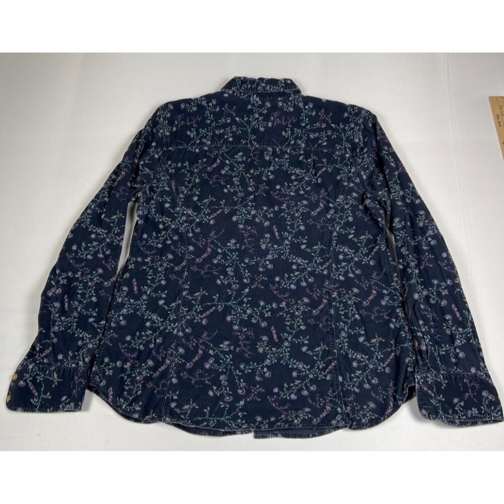 Vintage Eddie Bauer Women L Floral Corduroy Navy Long Sleeve Button Up Shirt - Picture 2 of 7